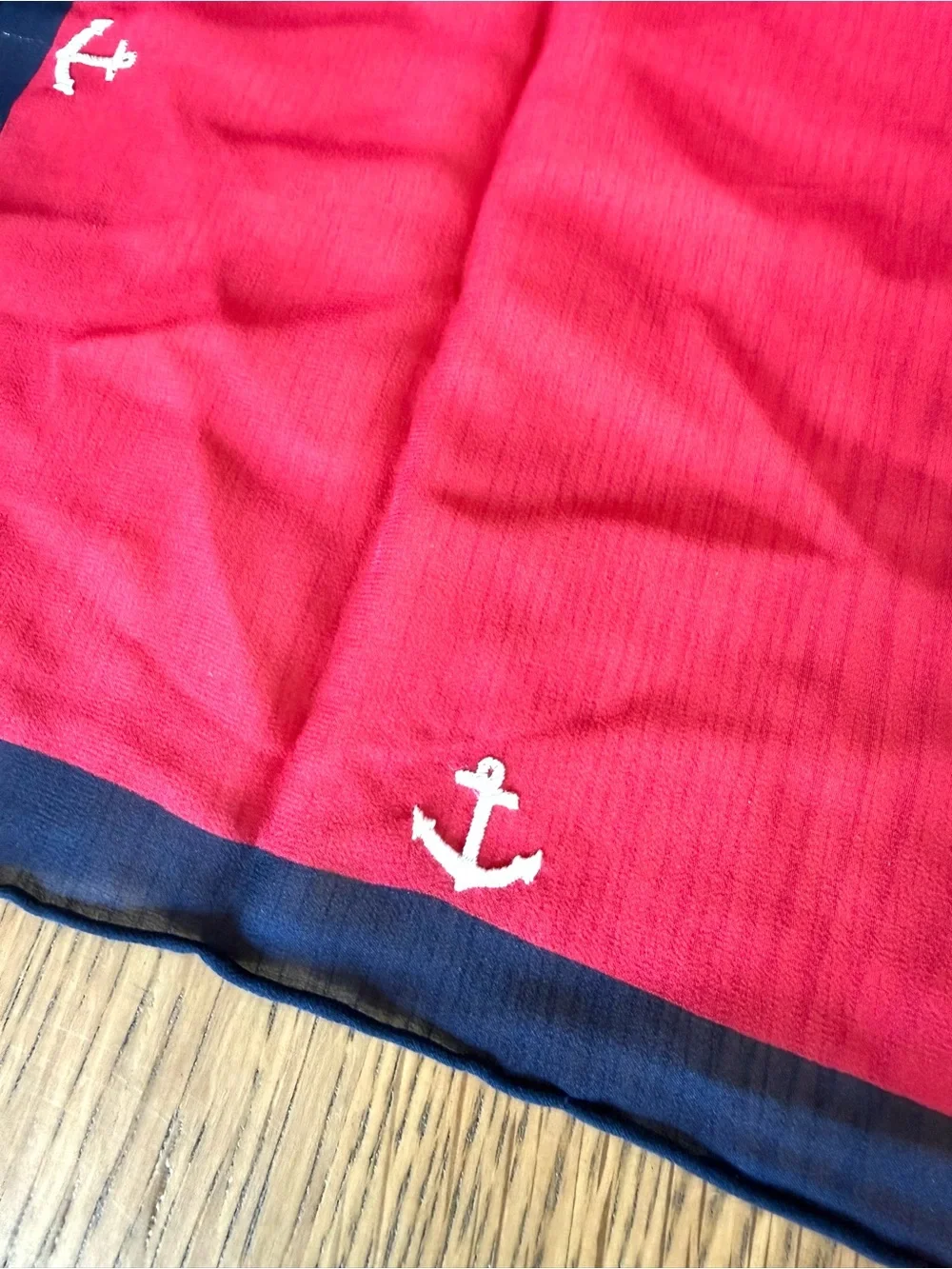 Liz Claiborne Silk Scarf Red Navy Anchor Print Nautical Preppy One Size